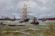 Alfred Jensen Dreimaster und Schlepper im Hamburger Hafen oil painting reproduction